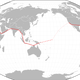 Earhart’s and Noonan’s planned route. They had planned on refueling at Howland Island, then continuing on to California. (Hellerick)